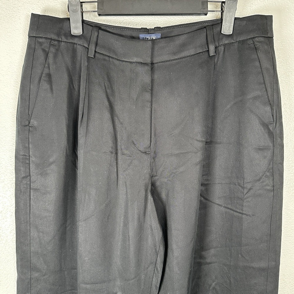 J Crew Wide Leg Pleated Twill Trousers Pants Womens Size 12 Black Tencel Lyocell - Picture 2 of 8